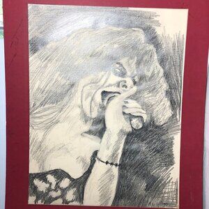 Vintage Original Pencil Drawing of Janis Joplin 1970's - 18x24 Signed